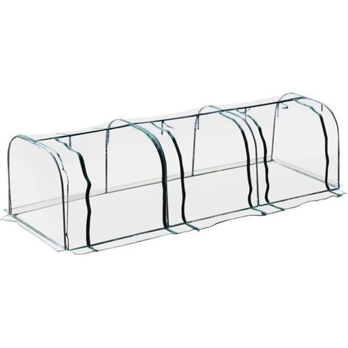 Serre de jardin tunnel serre à tomates 3,5L x 1l x 0,8H m 3 portes zippées bâche PVC transparent métal époxy vert 350x100x80cm