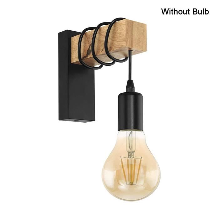 2pcs Applique noir, sans ampoule en bois et en fer forgé,
