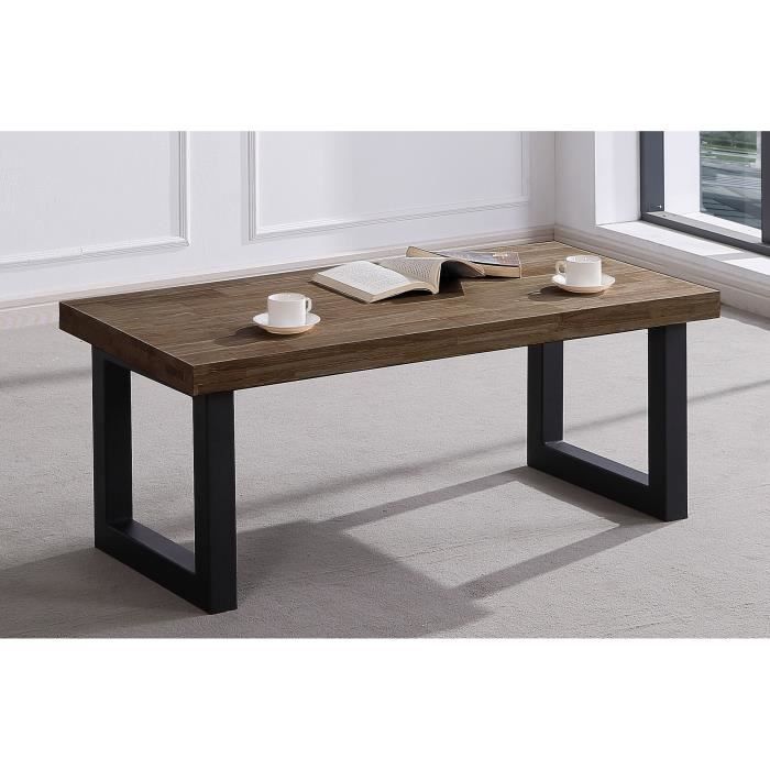 Table basse relevable coloris chêne américain - pieds noir, Longueur 120 x largeur 60 x x Hauteur 47,50 cm