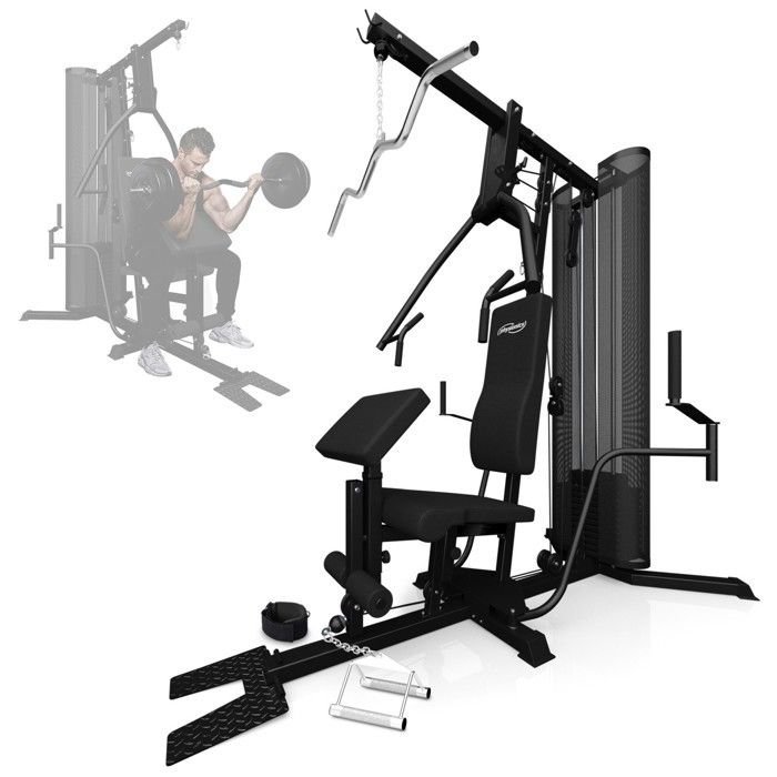 Physionics® Station de Musculation Multifonction - Résistance jusqu'à 185kg - Banc d'Haltérophilie Complet, Appareil de Fitness, Gym