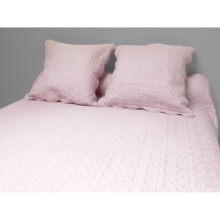 SOLEIL D'OCRE Couvre Lit Boutis 220x240cm Rose + 2 taies d'oreiller