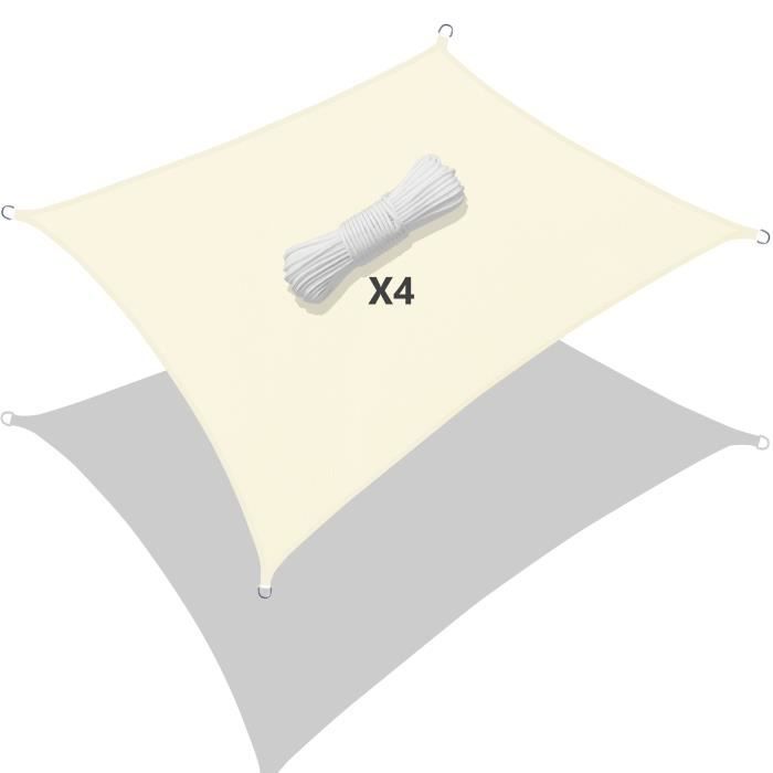 Voile d’ombrage Rectangulaire Imperméable Polyester avec Corde 3x4m Beige