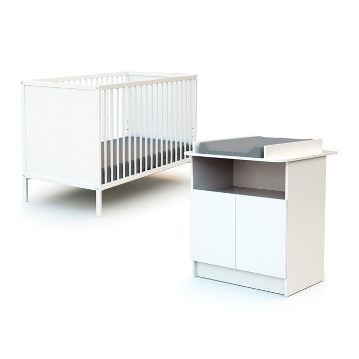 WEBABY - Duo Lit Bébé et Meuble Blanc