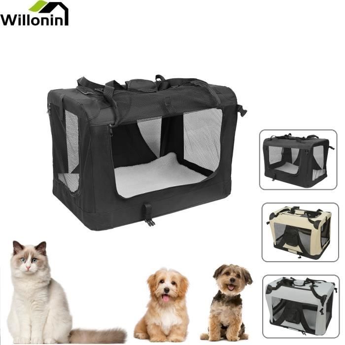 Willonin® Sac de voyage Pliable pour chat, Panier portable pour chien, Cage de transport pour animaux, Noir 60 x 42 x 42 cm