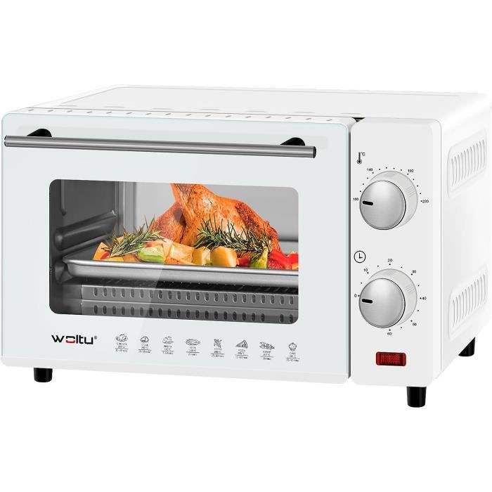WOLTU Mini Four electrique 12 LITRES 800W,avec Plaque de Cuisson Minuterie 0-250 °C,BLANC