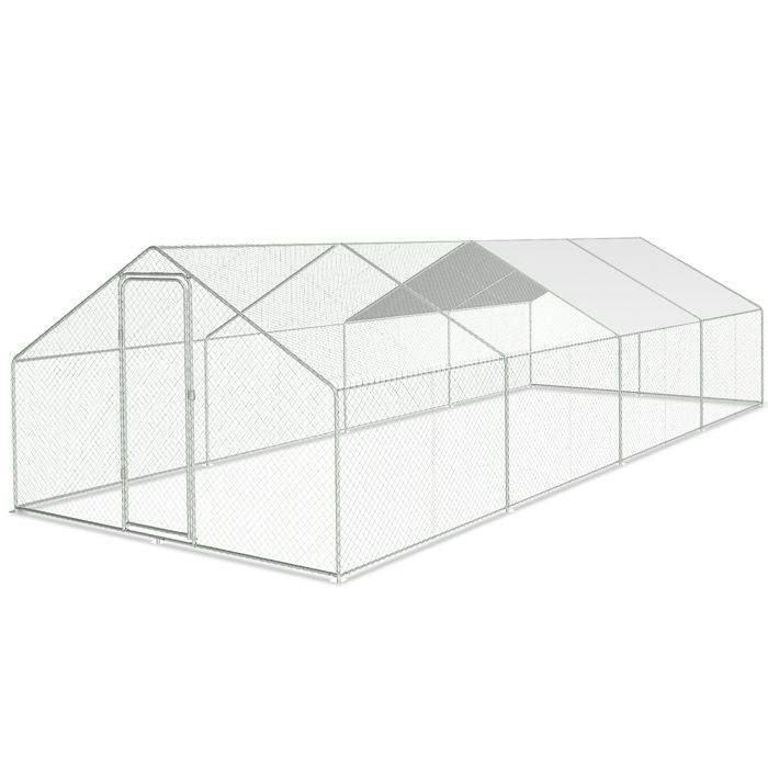 Meilleurs prix pour Enclos poulailler 24 m2 parc grillagé 8x3 M acier galvanisé POULAILLER