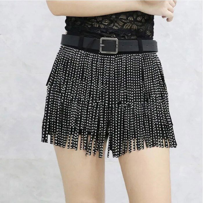 Short,Short de danse à franges blanc et noir pour femmes,Streetwear ...