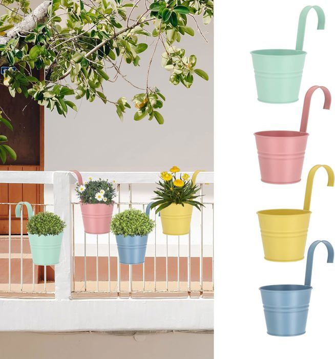 Lot De 4 Pots De Fleurs Suspendus En Plastique - 13,2 Cm - Avec Crochets - Pour Intérieur Et Extérieur, Balcon, Jardin