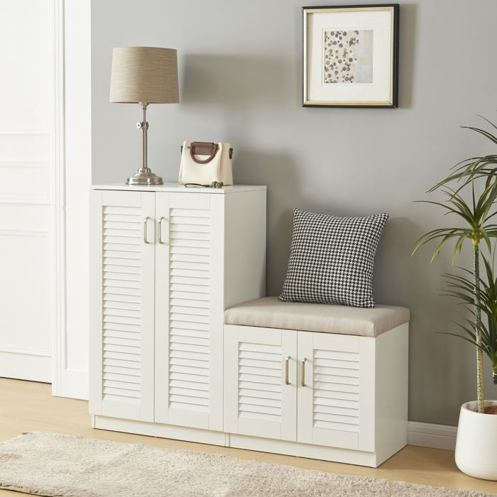 Meuble à chaussures Løten avec banquette 97 x 120 x 36 cm blanc