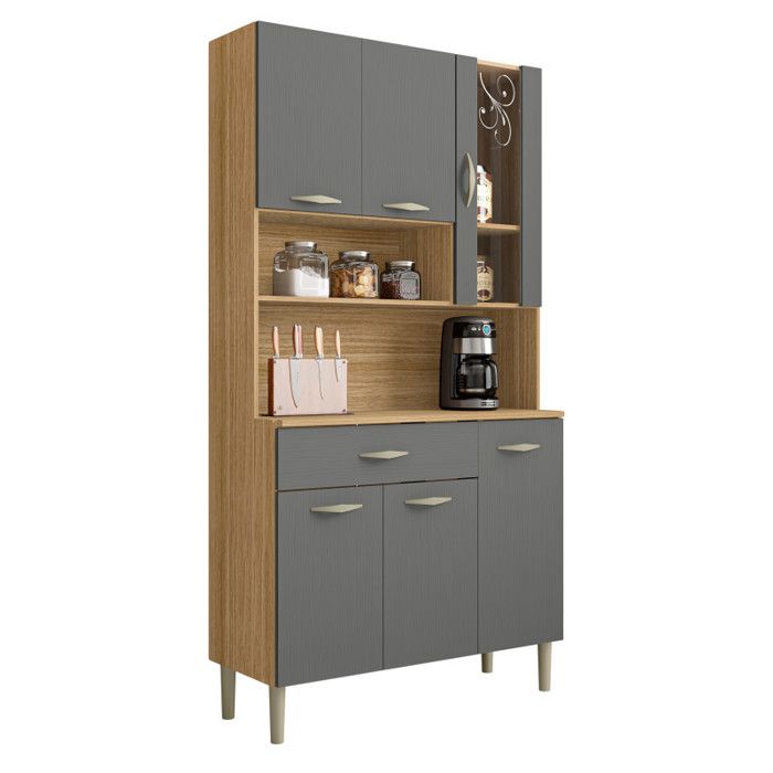 Buffet de Cuisine 6 Portes 1 Tiroir Chêne et Gris L 90.9 H 173.5 P 36.3 cm - L 90.9 x l 36.3 x H 173.5 cm Buffet de Cuisine 6 Portes 1 Tiroir Chêne et Gris L 90.9 H 173.5 P 36.3 cm - L 90.9 x l 36.3 x H 173.5 cm