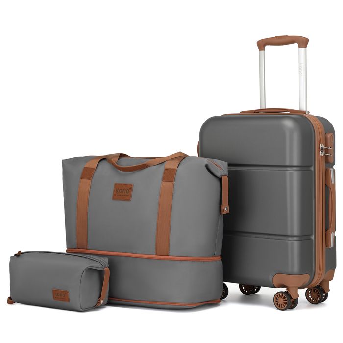 Set De 3 Valises Rigides + 1 Sac à Main - ABS, 4 Roues, Extensibles, Ensemble Bagages Complet Coffee