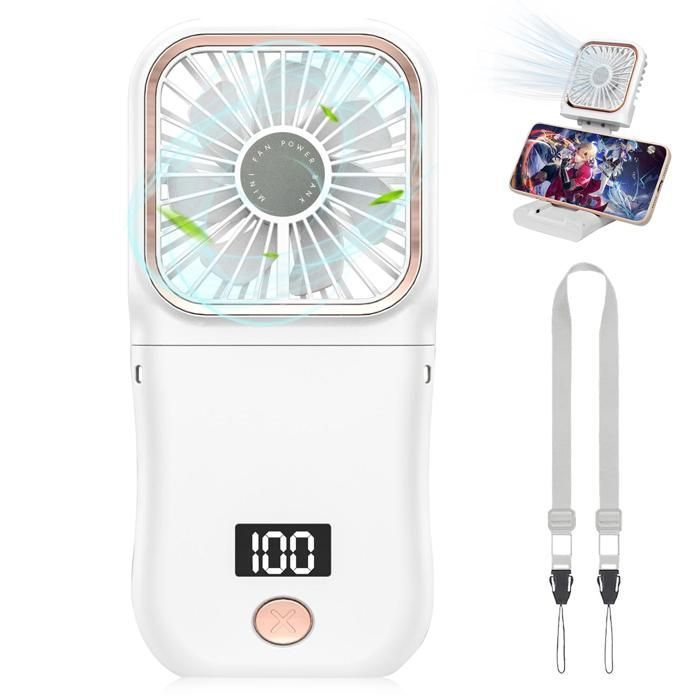 Ventilateur Portatif - GIGICIAL - Mini Pliable - Affichage LED - Rechargeable - Compact Blanc - Gigicial