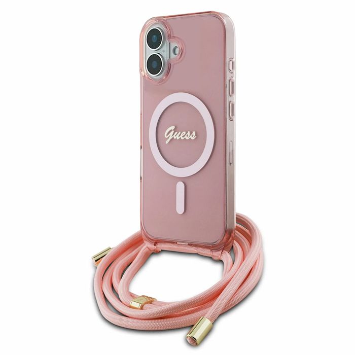 Guess Coque IML Crossbody Cord Script MagSafe avec cordon pour iPhone 16 Rose - vue 2