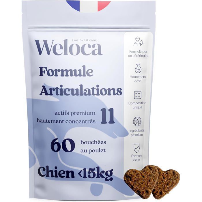 Complément Articulations chien - 60 bouchées - 11 actifs puissants (dont glucosamine, chondroïtine, moule verte, harpagophytum)
