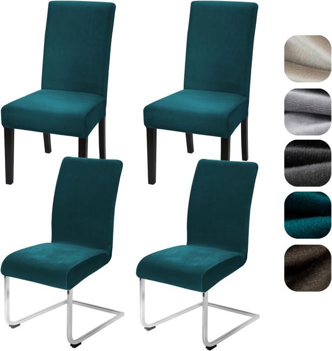 Lot de 4 housses de chaise extensibles en velours - Pour cuisine restaurant hôtel banquet mariage Turquoise
