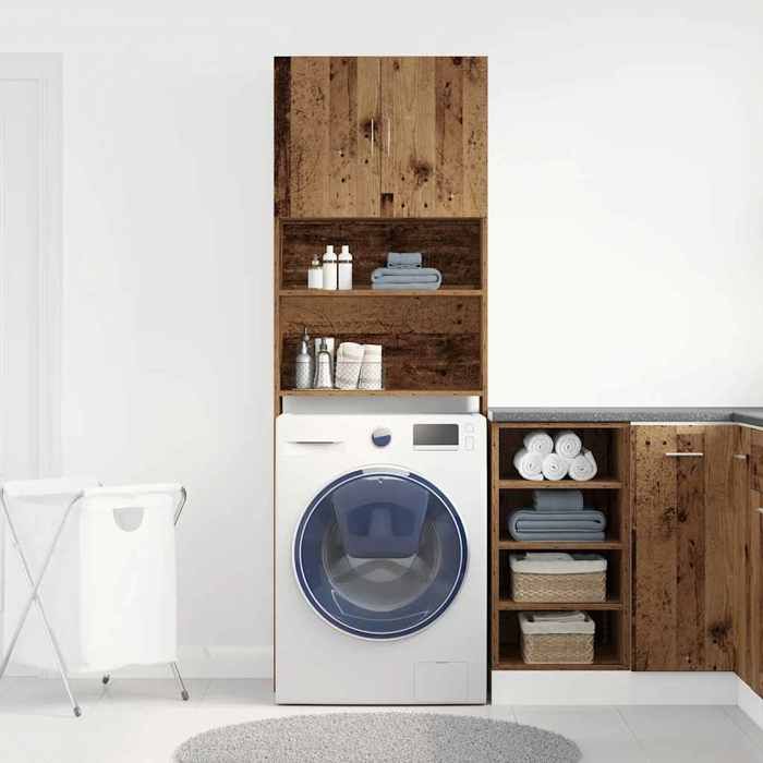 (ON SALE)Meuble haut de salle de bainMeuble WC de machine à laver vieux bois bois dingénierie 73362
