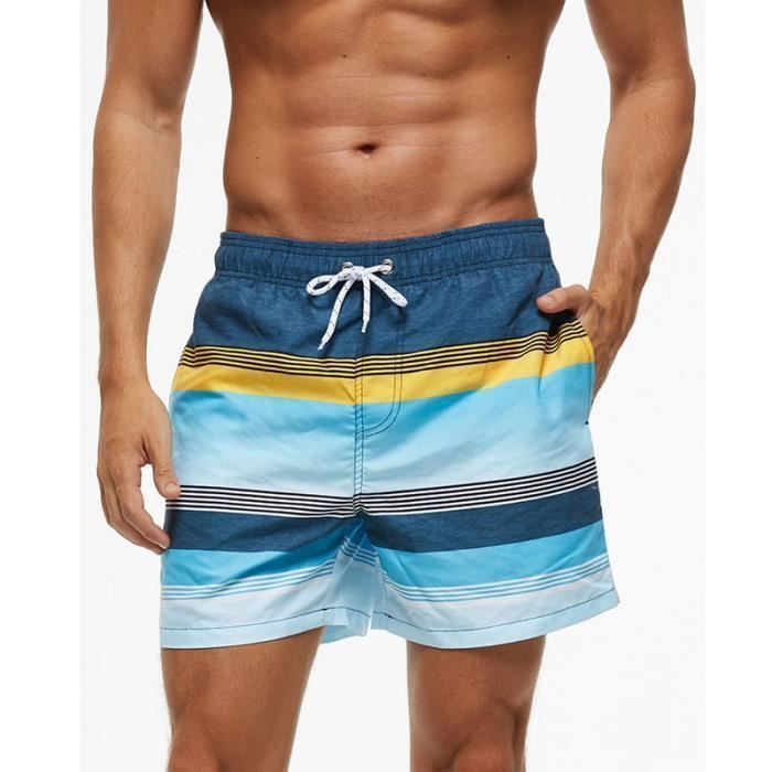 Short de Bain Homme Short de Plage Homme Etanche Séchage avec Doublure en Maille et Cordon de Serrage Réglable-Bleu Bleu clair#L