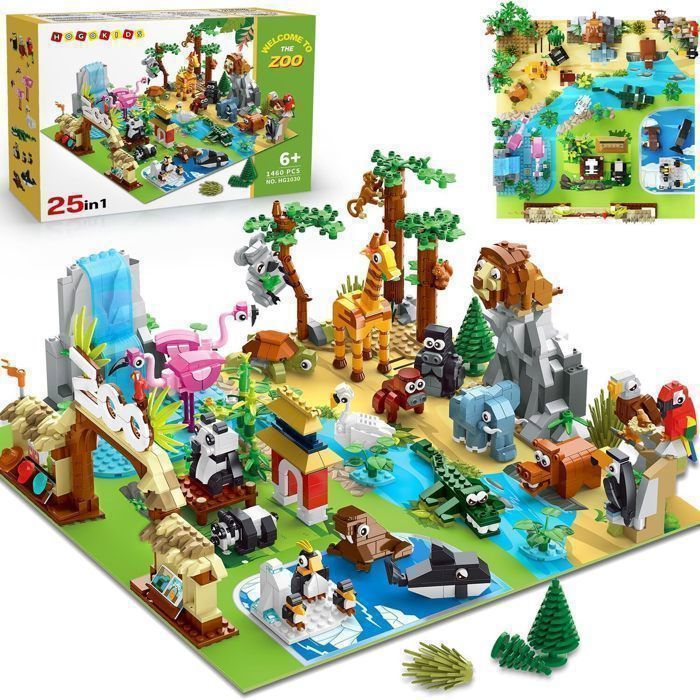 Kit de Construction Zoo 25 en 1 25 Animaux et 8 Habitats Blocs de Construction Enfant dès 6 Ans Cadeau Garçon Fille