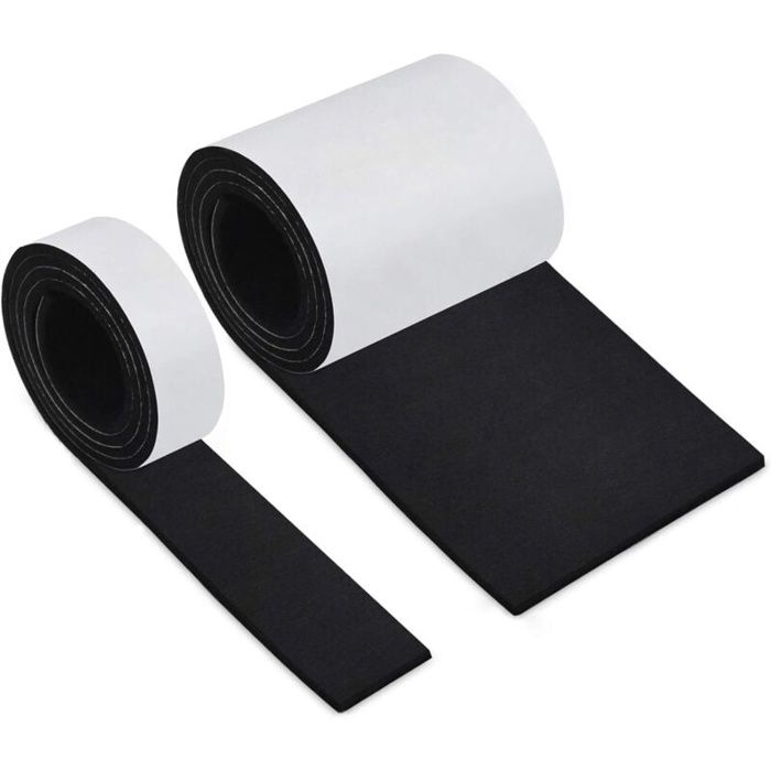 Patin feutre autocollant pour meubles - Lot 2 rouleaux 100×10cm & 100×2cm adhésif antidérapant noir