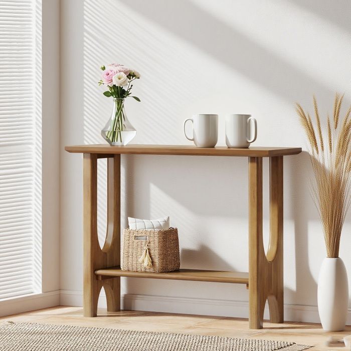 Table console -105 x 35 x 80 cm - Pieds en bois massif - table console étroite Table dentrée salon bois de noyer clair