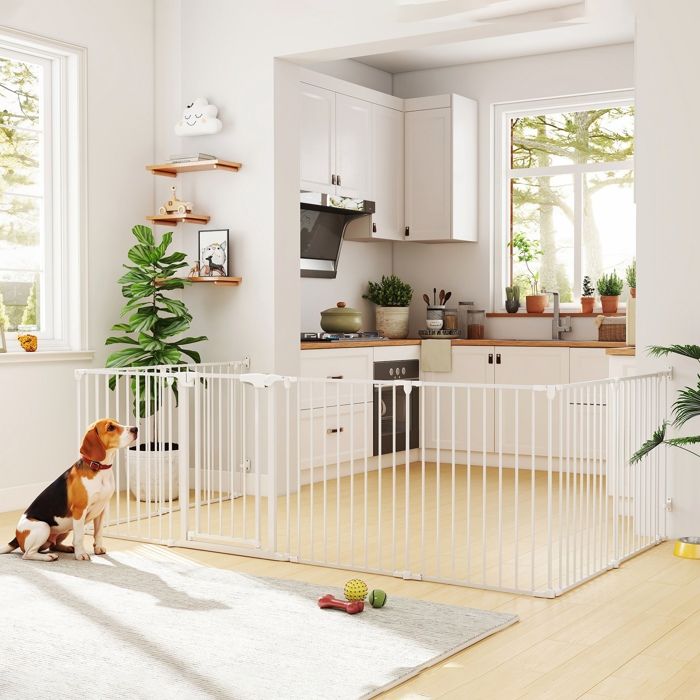 Comparer les prix de Barrière de sécurité en métal parc enclos pliable et modulable pour chien et enfant 8 panneaux 61 x 75 cm blanc