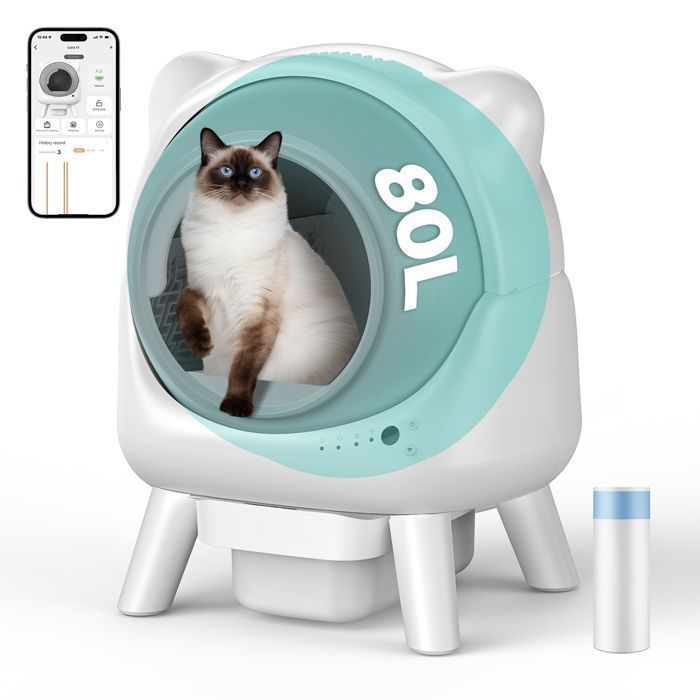 Litiere Chat Autonettoyant 80L-AMICURA X1-Sécurité 10XContrôle des Odeurs 15 Joursavec APP-Blanc
