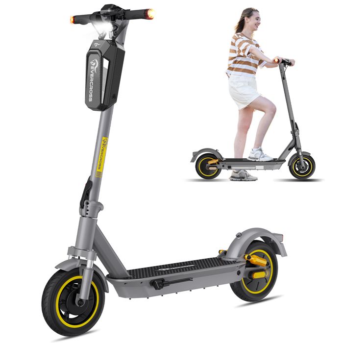 Trottinette Electrique Pliable EVERCROSS TECH 10SMAX Moteur Max 1100W Batterie 48V27Ah Autonomie 150km Bluetooth APP Gris