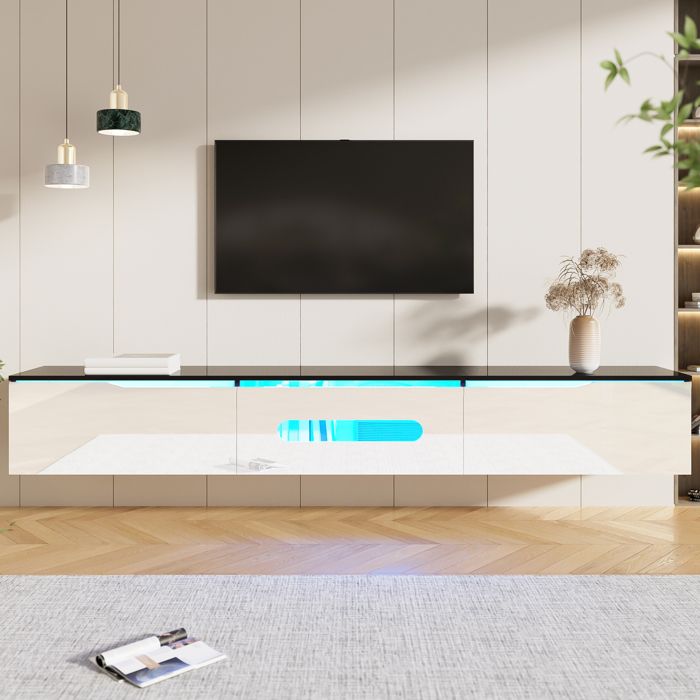 Meuble TV Mural Noir et Blanc Laqué avec LED 16 Couleurs – Merax Banc TV Suspendu Moderne avec Portes Soft-Close 180 × 35 × 30 cm Meuble TV Mural Noir et Blanc Laqué avec LED 16 Couleurs – Merax Banc TV Suspendu Moderne avec Portes Soft-Close 180 × 35 × 30 cm