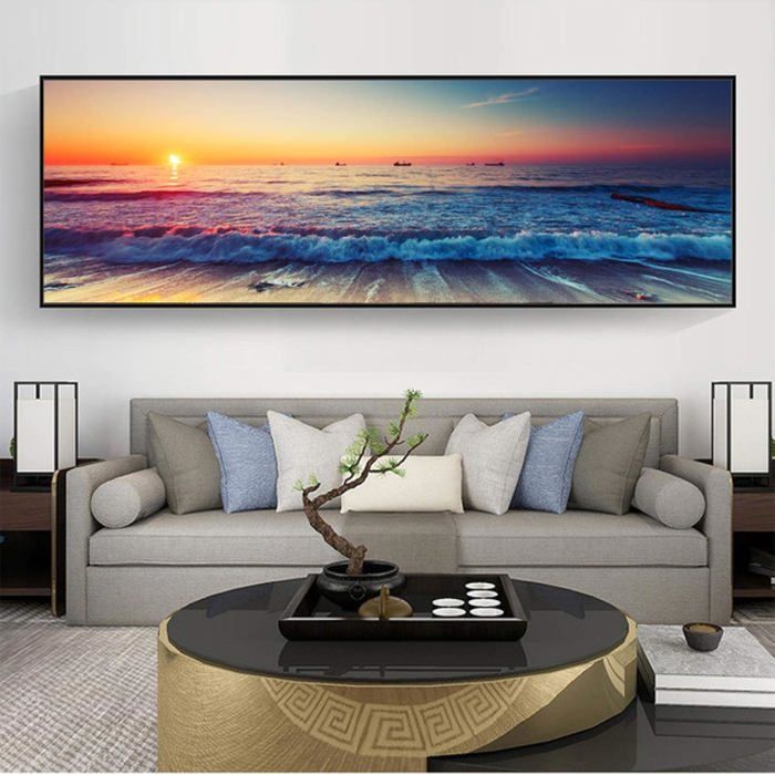 Mural Toile Coucher de Soleil au Bord de la mer peintures sur Toile sur ...