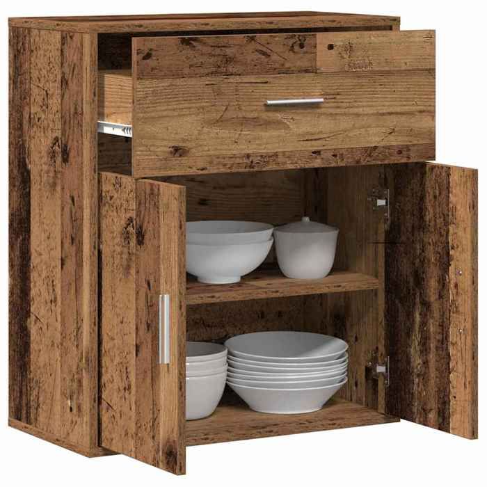 Buffet avec tiroir - vidaXL - Vieux bois - Bois dingénierie - 60x31x70 cm - 1 tiroir - 2 portes - Poids maximal 60 kg