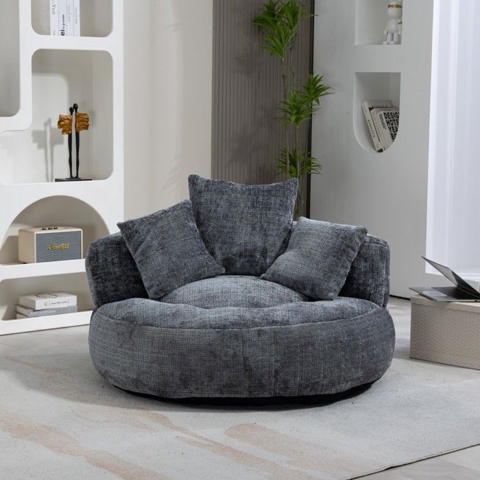 Fauteuil pouf Lazy Sofa gris - Dossier haut 3 coussins - intérieur/extérieur - Bureau chambre jeu adulte/enfant 108x108x52cm Fauteuil pouf Lazy Sofa gris - Dossier haut 3 coussins - intérieur/extérieur - Bureau chambre jeu adulte/enfant 108x108x52cm