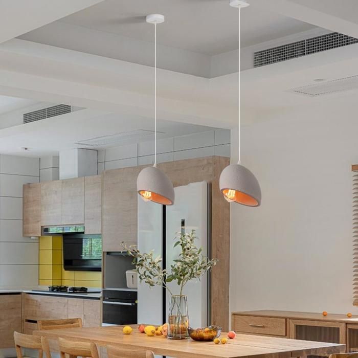 WOTTES Lot de 2 Suspensions Luminaires Créative Lustre Nordique Gris Ø20cm Abat-jour en Pierre Simulée Lampe Éclairage Salon