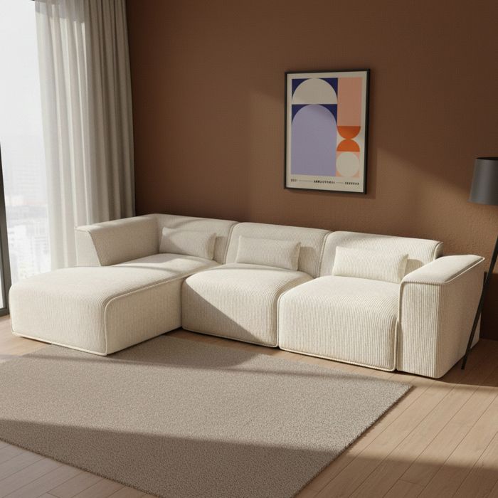 Canapé dangle gauche fixe NUNA 5/6 places velours côtelé beige