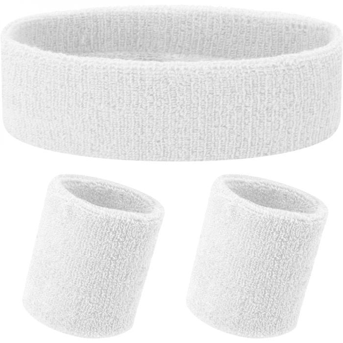 Ensemble de bandeaux de sport cheveux et poignets anti-transpiration running tennis fitness padle absorbant - Blanc - Vivezen