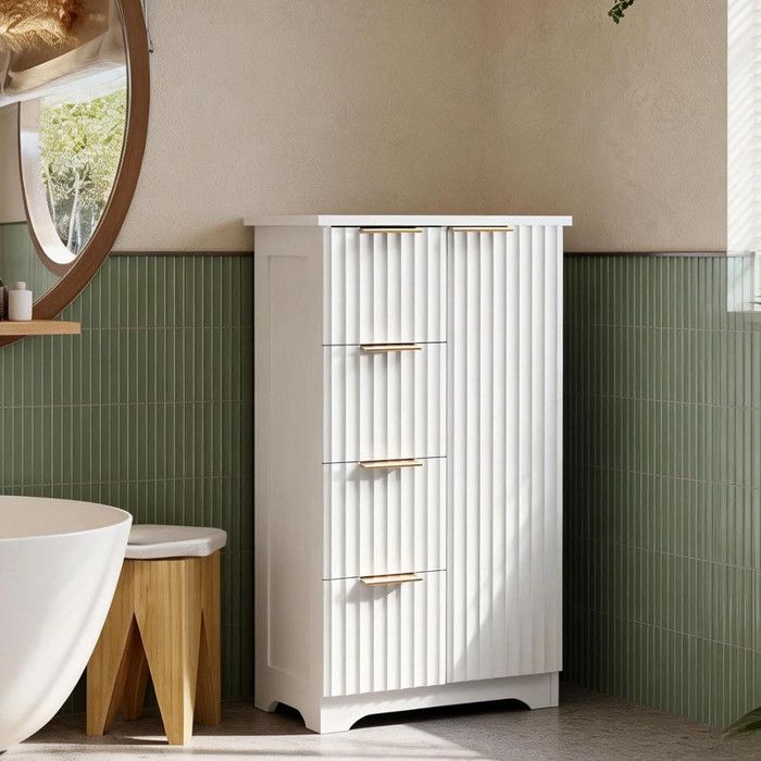 Buffet Bas ALIGHTUP avec 1 Porte et 4 Tiroirs Meuble de Rangement pour Salon/Salle à Manger 534x29x825 cm Blanc