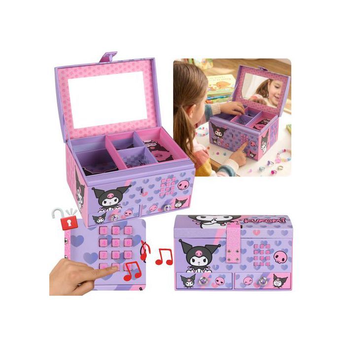 KUROMI Coffret à bijoux avec miroir boîte à code pour petite fille 20x12x14 cm