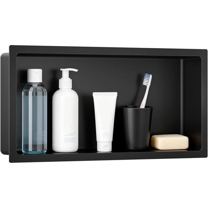 Niche de Douche Encastrable Noire 10x30x61cm Niche Murale en Acier Inoxydable 304 (3mm) Étanche Étagère de S ISOLATION POUR NICHE