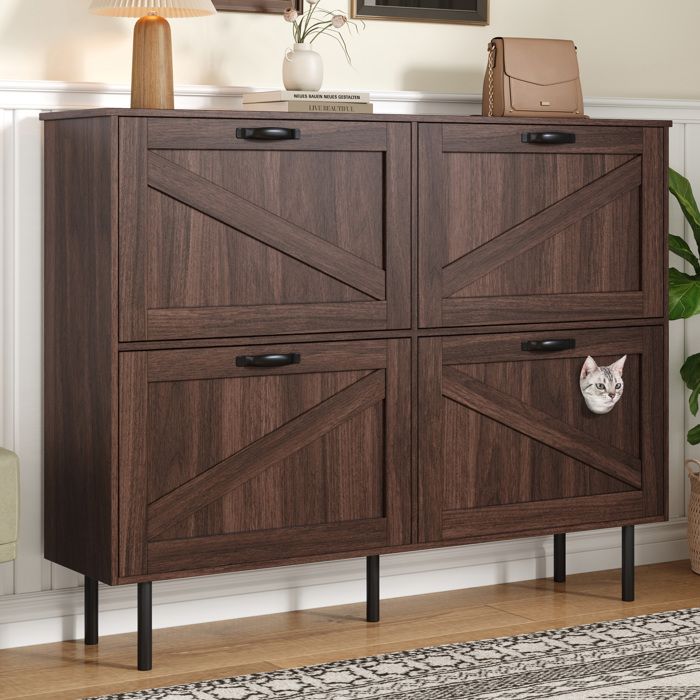 Meuble à chaussures noyer naturel 120 x 28 x 92 cm 4 portes dont 3 abattants design pet-friendly