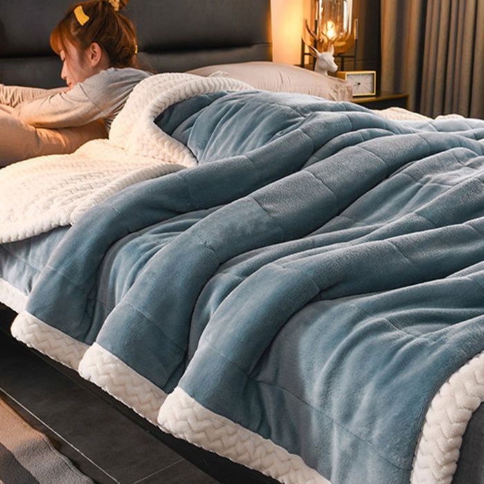 Couverture polaire pour lit double 200cmX230cm Couverture dhiver douce et chaude en flanelle Bleu LINGE DE LIT / COUETTE