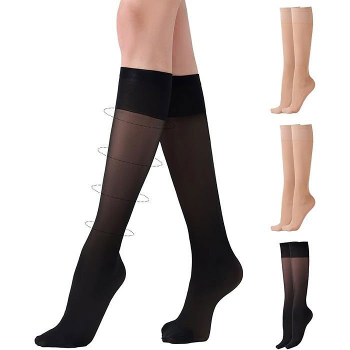 Lot de 3 paires de chaussettes de contention en nylon transparent 40D pour femme - Chaussettes de compression Taille unique