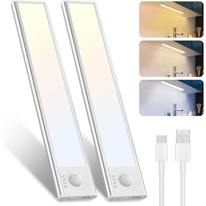Reglette Led Cuisine 23cm Sans Fil Lampe Detecteur de Mouvement-3000k/4000k/6500k 2 Pièce 23cm Blanc VEILLEUSE HORS PUERICULTURE