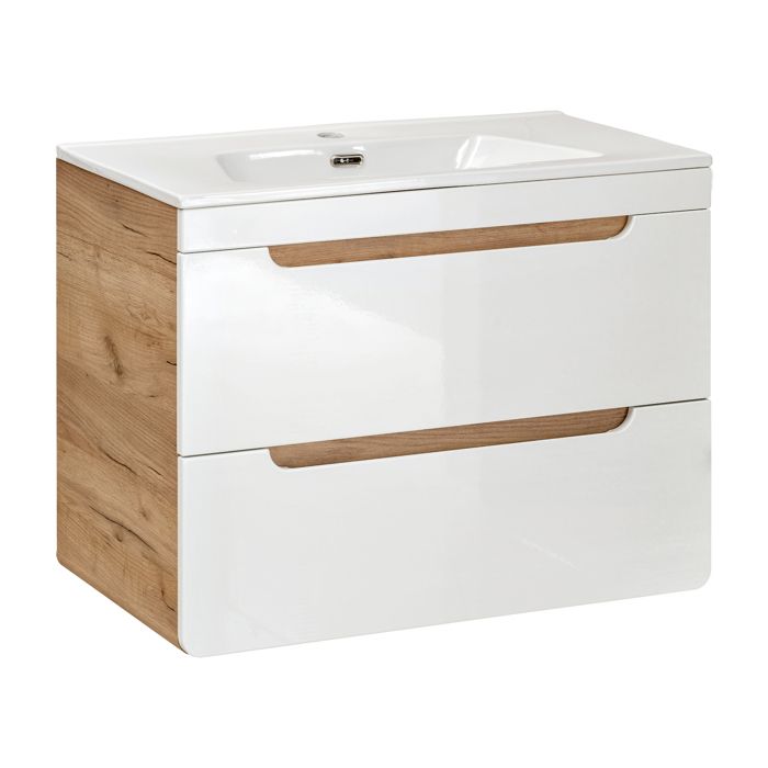 Meuble Suspendu sous Vasque ARVIDA SET2 2 Tiroirs Chêne Blanc 46 x 80 x 59 cm