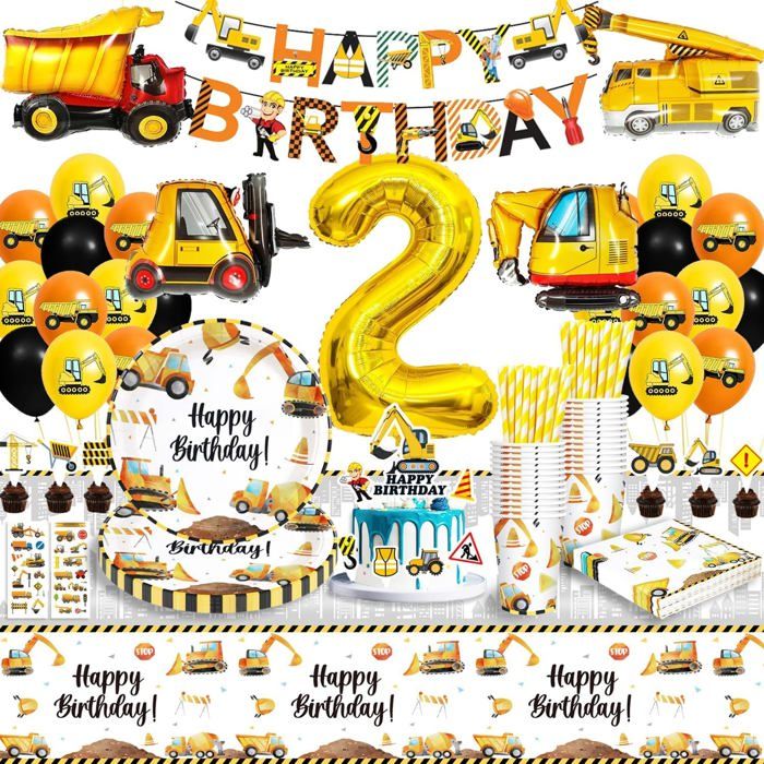 Kit décoration anniversaire chantier  - Vaisselle pour 16 invités - Thème chantier - Assiettes en carton 9