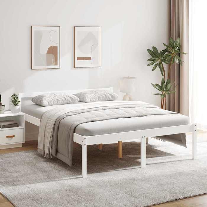 vidaXL Lit personnes âgées solide sans matelas Lit 160x200 cm bois pin massif confortable chambre senior espace rangement