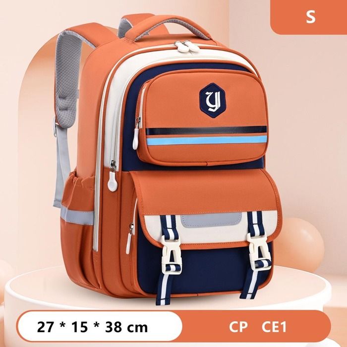 Cartable Garçon Fille Primaire Sac à Dos Scolaire Tissu Oxford Imperméable Pour Enfants CP CE1 Léger Multi-poches - S - Orange