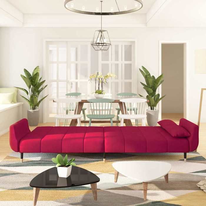 Magnifique Sofa-lit 2 places - VIDAXL - Canapé Double - design convertible - et deux oreillers Rouge bordeaux Velours&01_651