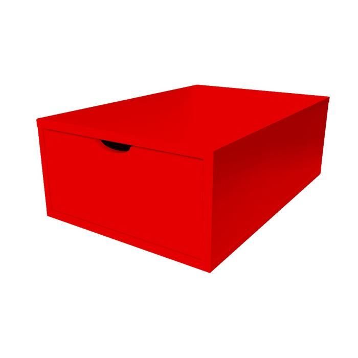 cube de rangement profondeur 75 cm + tiroir bois - couleur - rouge