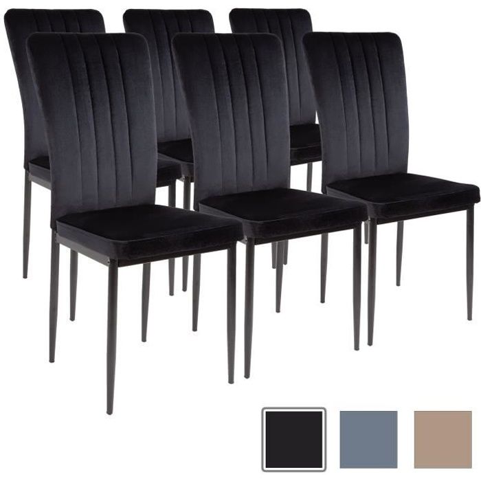 chaises de salle à manger - albatros - modena - tissu velours - lot de 6 - noir