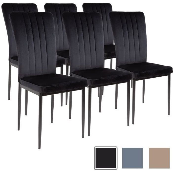 Chaises de salle à manger - ALBATROS - Modena - Tissu velours - Lot de 6 - Noir Chaises de salle à manger - ALBATROS - Modena - Tissu velours - Lot de 6 - Noir