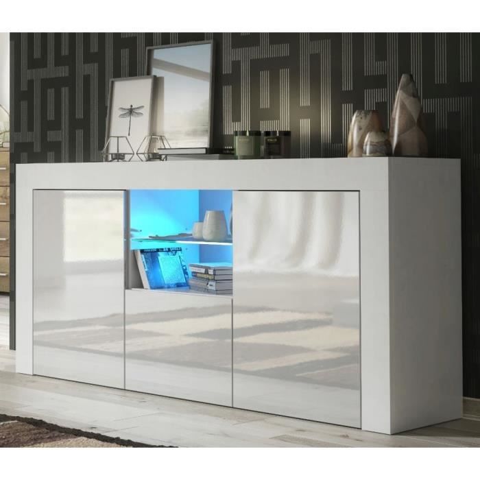 meuble tv haut big jive 145 cm blanc laqué avec leds - contemporain - design - rectangulaire